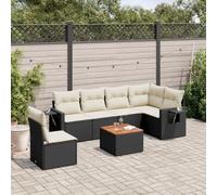 Owoxanthellate Set da 7 pezzi in rattan di polietilene nero con tavolo di acacia, 62 x 62 x 69 cm, tavoli laterali pieghevoli, resistente alle intemperie, design moderno per piccoli balconi, terrazze