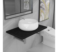 Owoxanthellate Set da bagno da 40 cm rotondo lavabo in ceramica e 60 × 40 × 16,3 cm, mensola da parete in legno e metallo, salvaspazio, moderno, per piccoli bagni/WC degli ospiti