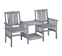 Owoxanthellate Set da balcone in legno di acacia, 3 pezzi, 159 x 61 x 92 cm, grigio, con imbottitura, salone salvaspazio da giardino, resistente alle intemperie, per terrazza, balcone, giardino