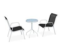Owoxanthellate Set da bistrò da 3 pezzi, set di mobili da giardino con 2 sedie impilabili e tavolo in vetro, telaio in acciaio verniciato a polvere, gruppo di sedute per terrazza e giardino d'inverno