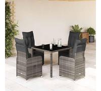 Owoxanthellate Set da bistrot con poltrona da giardino regolabile e tavolo in vetro, 90 x 90 cm, grigio, in rattan sintetico, resistente alle intemperie, salvaspazio, per piccoli balconi, terrazze