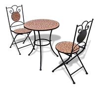 Owoxanthellate Set da bistrot in ceramica terracotta, 60 cm, tavolo e 2 sedie, struttura in ferro resistente, per balcone, terrazza e piccoli giardini, design salvaspazio, effetto mosaico romantico