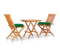 Owoxanthellate Set da bistrot in teak con cuscino verde, resistente alle intemperie, pieghevole, 60 x 60 x 65 cm, salvaspazio, per balcone, terrazza, giardino d'inverno