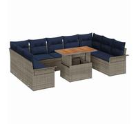 Owoxanthellate Set da giardino da 10 pezzi in polyrattan di colore grigio | Divano modulare per terrazza e giardino con vano portaoggetti integrato sotto le sedute e tavolo abbinato.
