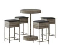 Owoxanthellate Set da giardino da 5 pezzi con cuscini in polyrattan grigio | Elegante tavolino con quattro sgabelli da bar e morbidi cuscini per ore di relax sulla terrazza e sul balcone.
