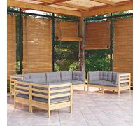 Owoxanthellate Set da giardino da 8 pezzi in legno di pino massiccio, 63,5 x 63,5 x 62,5 cm, con cuscino grigio per esterni, gruppo di sedie modulare, resistente alle intemperie, per terrazze, balconi