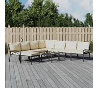 Owoxanthellate Set da giardino da 9 pezzi, nero, acciaio, 60 x 60 cm, 110 kg, cuscino beige, resistente alle intemperie