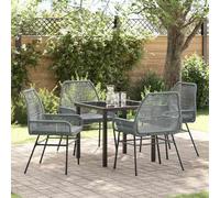Owoxanthellate Set da pranzo da 5 pezzi, grigio, 140 x 80 x 73 cm, in rattan sintetico, colore nero, verniciato a polvere, balcone, terrazza, piccolo giardino
