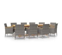 Owoxanthellate Set da pranzo da giardino, 11 pezzi, con cuscini, in legno | Comodo set di mobili per terrazza e balcone con tavolo in legno massello, dieci poltrone in rattan e morbidi cuscini.