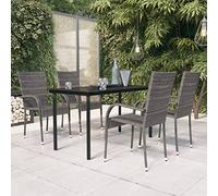 Owoxanthellate Set da pranzo da giardino 140 x 70 cm, in rattan sintetico, acciaio e vetro, grigio/nero, per balcone e giardino