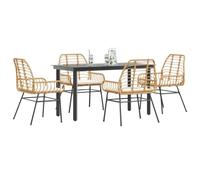 Owoxanthellate Set da pranzo da giardino, 140 x 70 cm, in rattan sintetico e piano in vetro, resistente alle intemperie, design robusto, per balcone, terrazza, giardino