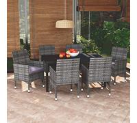 Owoxanthellate Set da pranzo da giardino, 150 x 90 cm, con rattan sintetico, resistente alle intemperie, colore grigio scuro, imbottitura robusta e moderna, per balcone, terrazza e giardino d'inverno