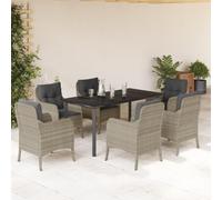 Owoxanthellate Set da pranzo da giardino, 160 x 80 cm, grigio chiaro, in polyrattan, con cuscino antracite, robusto set di mobili per esterni, per terrazza, balcone, cucina e giardino d'inverno