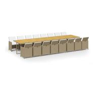 Owoxanthellate Set da pranzo da giardino, 17 pezzi, in polyrattan, colore | Salvaspazio per terrazze: le sedie pieghevoli possono essere riposte sotto il tavolo in legno di acacia.