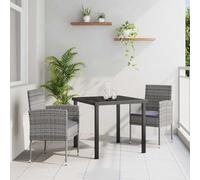 Owoxanthellate Set da pranzo da giardino, 3 pezzi, grigio, in rattan sintetico, 80 cm, con 4 sedie, resistente alle intemperie, moderno, per terrazze, balconi e piccoli spazi esterni