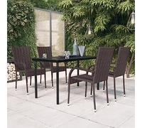 Owoxanthellate Set da pranzo da giardino, 5 pezzi, 140 x 70 cm, in rattan PE resistente alle intemperie e piano in vetro, robusto telaio in acciaio, moderno marrone-nero, per terrazza, balcone e zona