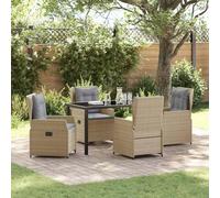 Owoxanthellate Set da pranzo da giardino, 5 pezzi, beige, in rattan sintetico, con tavolo in vetro di sicurezza, 48 x 55 cm, seduta regolabile, resistente alle intemperie, per terrazza, giardino