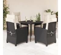 Owoxanthellate Set da pranzo da giardino, 5 pezzi, nero, in rattan sintetico, 80 x 80 cm, con cuscino bianco crema, design resistente alle intemperie, per balconi, terrazze e piccoli giardini