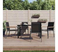 Owoxanthellate Set da pranzo da giardino, 5 pezzi, nero, in textilene e acciaio resistente alle intemperie, 140 x 70 cm, tavolo con 4 sedie, design moderno, robusto, per balcone, terrazza e piccoli
