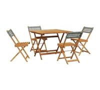Owoxanthellate Set da pranzo da giardino, 5 pezzi, pieghevole, in legno di acacia, polyrattan, grigio | Design pieghevole salvaspazio per balcone e terrazza, con foro per ombrellone integrato sul tavolo e comodo schienale.