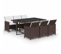Owoxanthellate Set da pranzo da giardino, 7 pezzi, con cuscini, in | Design salvaspazio per patio: le sedie possono essere riposte sotto il tavolo con cuscini spessi.