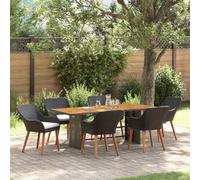 Owoxanthellate Set da pranzo da giardino, 7 pezzi, nero, in rattan sintetico, 190 x 80 x 74 cm, design moderno, robusto e resistente alle intemperie, per giardino, terrazza, balcone