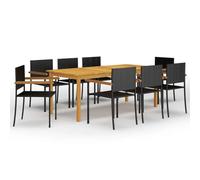 Owoxanthellate Set da pranzo da giardino, 9 pezzi, in legno di acacia, 200 x 90 x 74 cm, resistente alle intemperie, per terrazza, balcone e sala da pranzo moderna