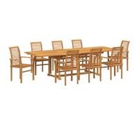 Owoxanthellate Set da pranzo da giardino, 9 pezzi, in legno di teak massiccio, tavolo da giardino allungabile fino a 280 cm, con 8 sedie impilabili, mobili rustici da terrazza per esterni, marrone