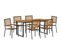 Owoxanthellate Set da pranzo da giardino, 9 pezzi, in legno massello di acacia, colore: nero | Le sedie impilabili e un grande tavolo in legno creano spazio sulla terrazza per piacevoli giro all'aperto.