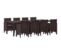 Owoxanthellate Set da pranzo da giardino, 9 pezzi, marrone, in rattan sintetico, rettangolare, resistente alle intemperie, design moderno, 74, 3 kg, facile da pulire, per terrazza, giardino, balcone