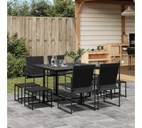 Owoxanthellate Set da pranzo da giardino, 9 pezzi, nero, 110 x 107 x 72 cm, design moderno, per esterni, textilene e vetro, resistente alle intemperie, per balcone, terrazza, cortile e patio