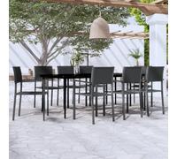 Owoxanthellate Set da pranzo da giardino, 9 pezzi, nero, 200 x 100 cm, tavolo con 8 sedie, effetto rattan, vetro, resistente alle intemperie, per balcone, giardino e patio