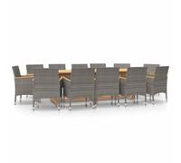 Owoxanthellate Set da pranzo da giardino con tavolo in acacia, 13 pezzi | Include un grande tavolo in legno con foro per ombrellone e comode sedie imbottite in polyrattan per la terrazza.