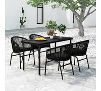 Owoxanthellate Set da pranzo da giardino in acciaio verniciato a polvere e vetro, 140 x 70 cm, colore: nero