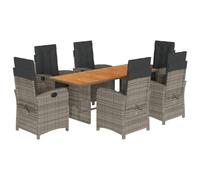 Owoxanthellate Set da pranzo da giardino in polyrattan, 190 cm, in legno di acacia, pieghevole, con cuscino grigio, resistente alle intemperie, salvaspazio, per terrazze, balconi e piccoli spazi