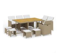 Owoxanthellate Set da pranzo da giardino, in polyrattan, beige, con cuscini | Set salvaspazio per terrazza e giardino con sedie pieghevoli, accenti in legno di acacia e comodi cuscini.
