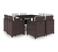 Owoxanthellate Set da pranzo da giardino in polyrattan con cuscini, 9 pezzi | Salvaspazio per terrazza e giardino con sedie pieghevoli e rivestimenti imbottiti rimovibili.