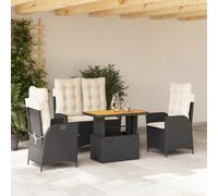 Owoxanthellate Set da pranzo da giardino in polyrattan nero, con divano e tavolo da pranzo regolabile, 57 x 61 x 93 cm, per balcone, terrazza, giardino d'inverno e piccole zone di riposo all'aperto