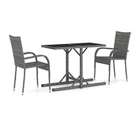 Owoxanthellate Set da pranzo da giardino in polyrattan, set di mobili da balcone con tavolo 110 x 53 x 72 cm e 2 sedie impilabili, struttura in acciaio, antracite/grigio