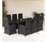 Owoxanthellate Set da pranzo da giardino in rattan nero, 190 x 90 cm, con sedie regolabili e tavolo in vetro, moderno, per balcone, salotto, giardino, resistente alle intemperie, set completo