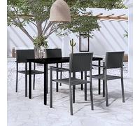Owoxanthellate Set da pranzo da giardino nero, 140 x 70 cm, in acciaio verniciato a polvere e vetro, moderno effetto rattan, resistente alle intemperie, per balconi, terrazze e esterni