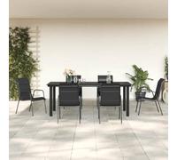 Owoxanthellate Set da pranzo da giardino nero 200 x 100 cm con acciaio verniciato a polvere, imbottitura in textilene e piano in vetro, design moderno per terrazze, balconi e piccoli spazi esterni