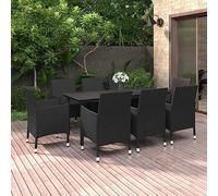 Owoxanthellate Set da pranzo da giardino nero 200 x 100 x 74 cm in rattan PE resistente alle intemperie, robusto vetro da tavolo e comodi cuscinetti, design moderno per terrazza, balcone, giardino