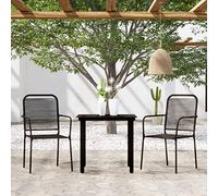 Owoxanthellate Set da pranzo da giardino, nero, 80 x 80 x 74 cm, in acciaio/vetro temperato/corda di cotone, resistente alle intemperie, moderno, balcone/terrazza