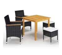 Owoxanthellate Set da pranzo da giardino, nero, 85 x 85 x 74 cm, 5 pezzi, in legno di acacia e rattan, resistente alle intemperie, per balconi, terrazze e piccoli angoli
