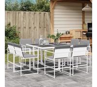 Owoxanthellate Set da pranzo pieghevole da giardino, 110 x 107 x 72 cm, in acciaio textilene bianco, con cuscino per seduta e schiena, tavolo in vetro, salvaspazio, per terrazza, balcone, patio