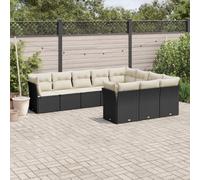 Owoxanthellate Set di 10 divani da giardino, 359 x 62 x 69 cm, nero, in rattan sintetico, con cuscino bianco crema, modulare e resistente alle intemperie, per balcone, terrazza, patio