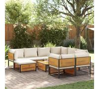 Owoxanthellate Set di 10 divani da giardino in legno di acacia e acciaio, 68 x 68 cm, resistente alle intemperie, con cuscino rimovibile bianco crema per balcone, terrazza e giardino d'inverno