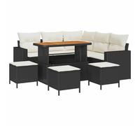 Owoxanthellate Set di 10 divani da giardino in polyrattan con cuscino, set lounge modulare nero e crema, per giardino, terrazza, balcone, include moduli divani, sgabelli e tavolo