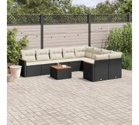 Owoxanthellate Set di 10 divani da giardino in polyrattan nero, 62 x 62 x 69 cm, con tavolo in acacacia, resistente alle intemperie e modulare, per balconi, terrazze e salone da giardino salvaspazio